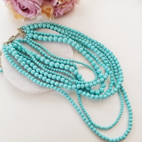 Multi-Layered Turquoise Beaded Statement Necklace - Picture 1 of 4
